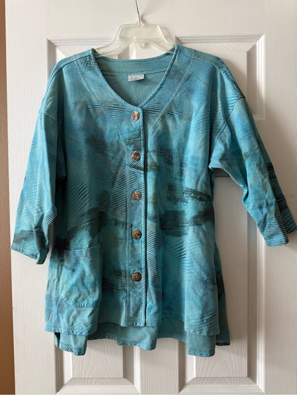 CMC Color Me Cotton Teal Tie Dye Button Up Tunic Shirt Top XL